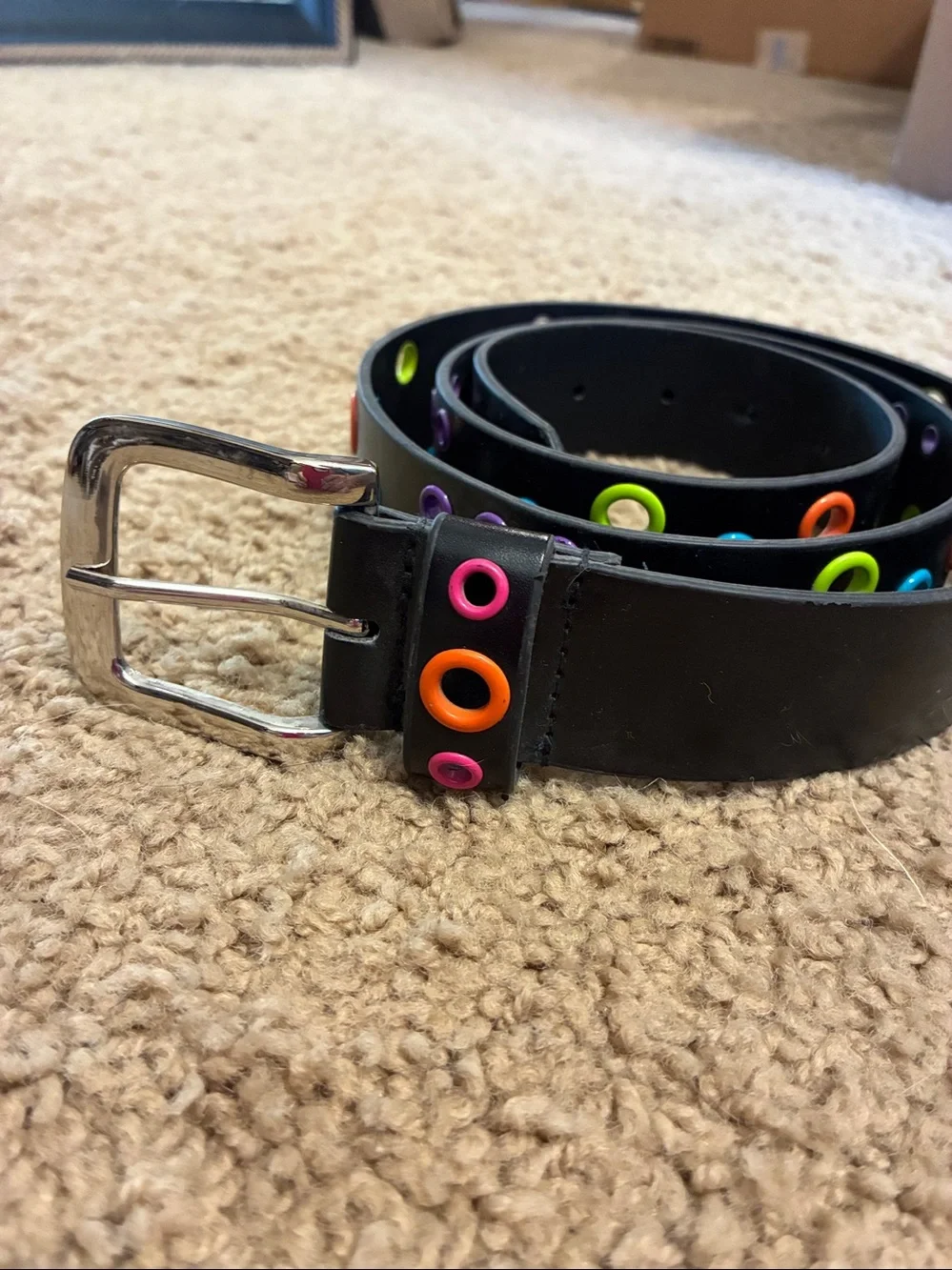 Black Men's Belt with Multicolor Eyelets